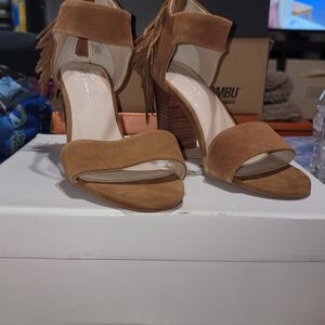 Seychelles Tan Suede Fringe Heels